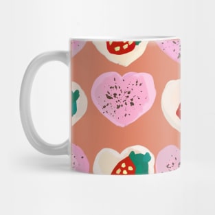 Pink Chocolate and Vanilla Strawberry Heart Cookies - Cute Kawaii Naive Nursery Baby Art Mug